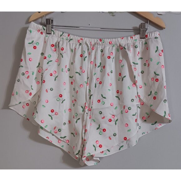 Colsie XL White Cherry Pullon Sleep Lounge Satin Comfy Lightweight Shorts - Picture 1 of 5